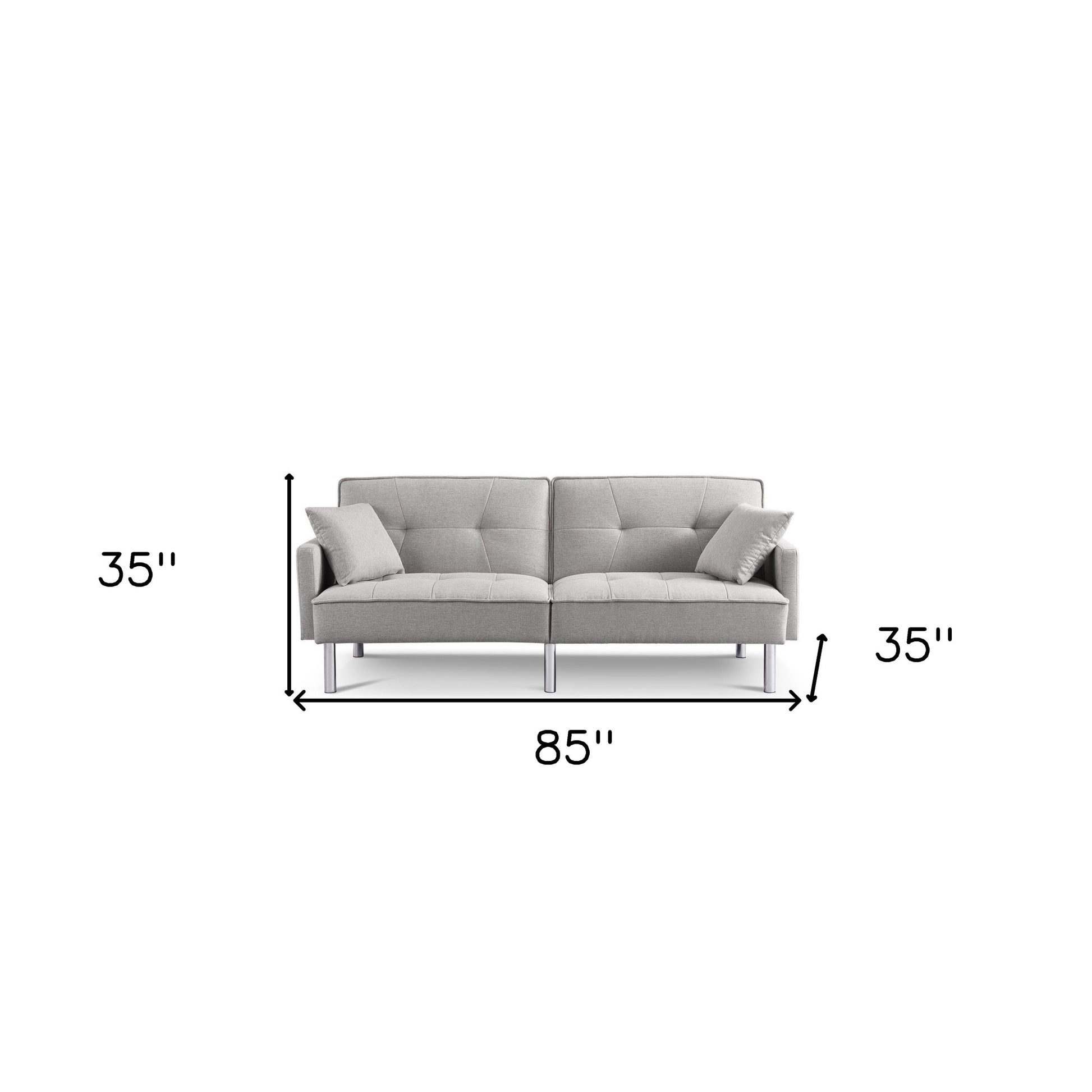 85" Light Gray Polyester Blend Convertible Futon Sleeper Sofa And Toss Pillows With Silver Legs - Loft&Timber