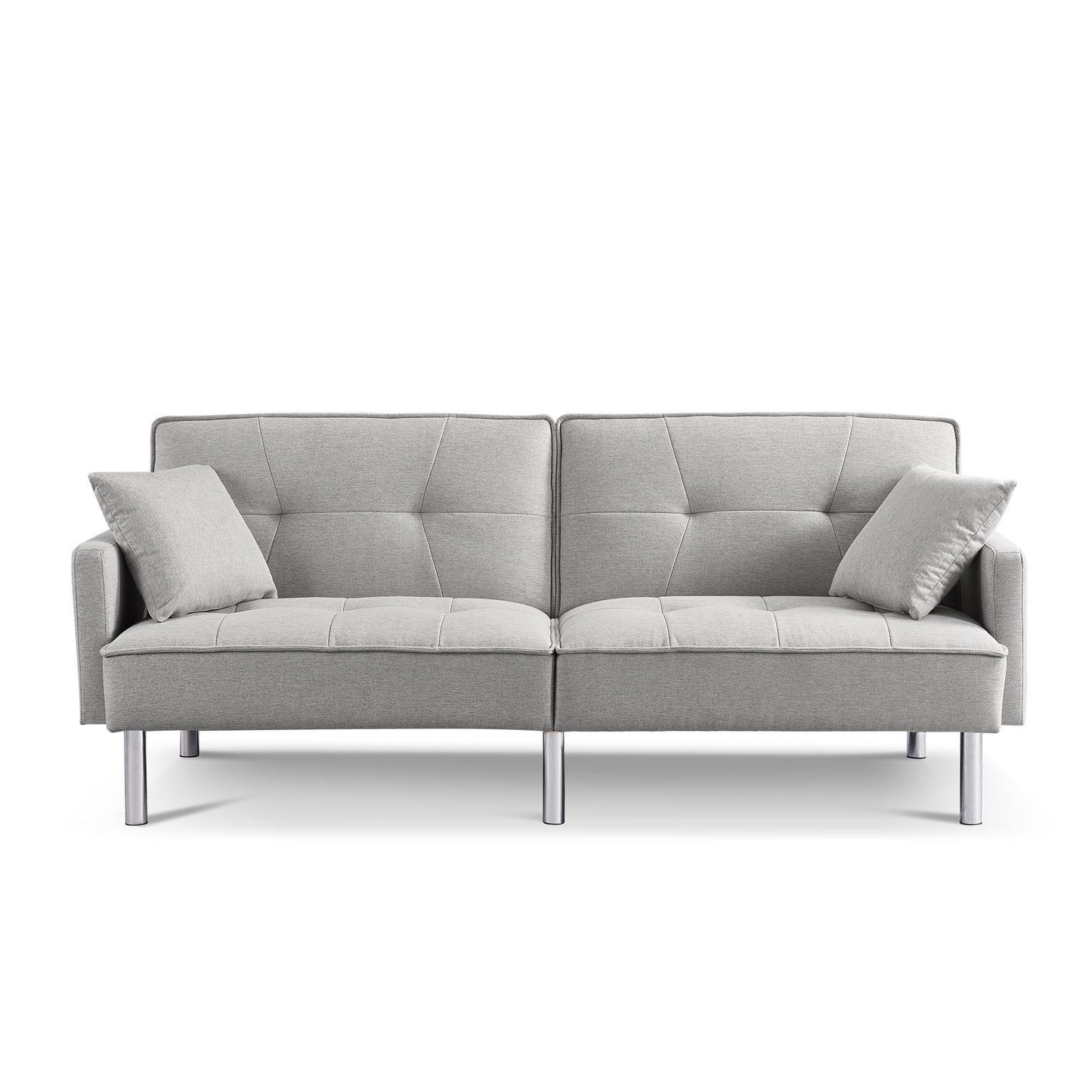 85" Light Gray Polyester Blend Convertible Futon Sleeper Sofa And Toss Pillows With Silver Legs - Loft&Timber