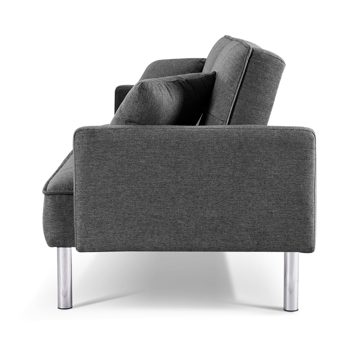 85" Dark Gray Polyester Blend Convertible Futon Sleeper Sofa And Toss Pillows With Silver Legs - Loft&Timber