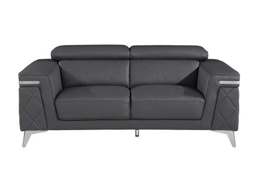 70" Dark Gray And Silver Metallic Leather Loveseat - Loft&Timber