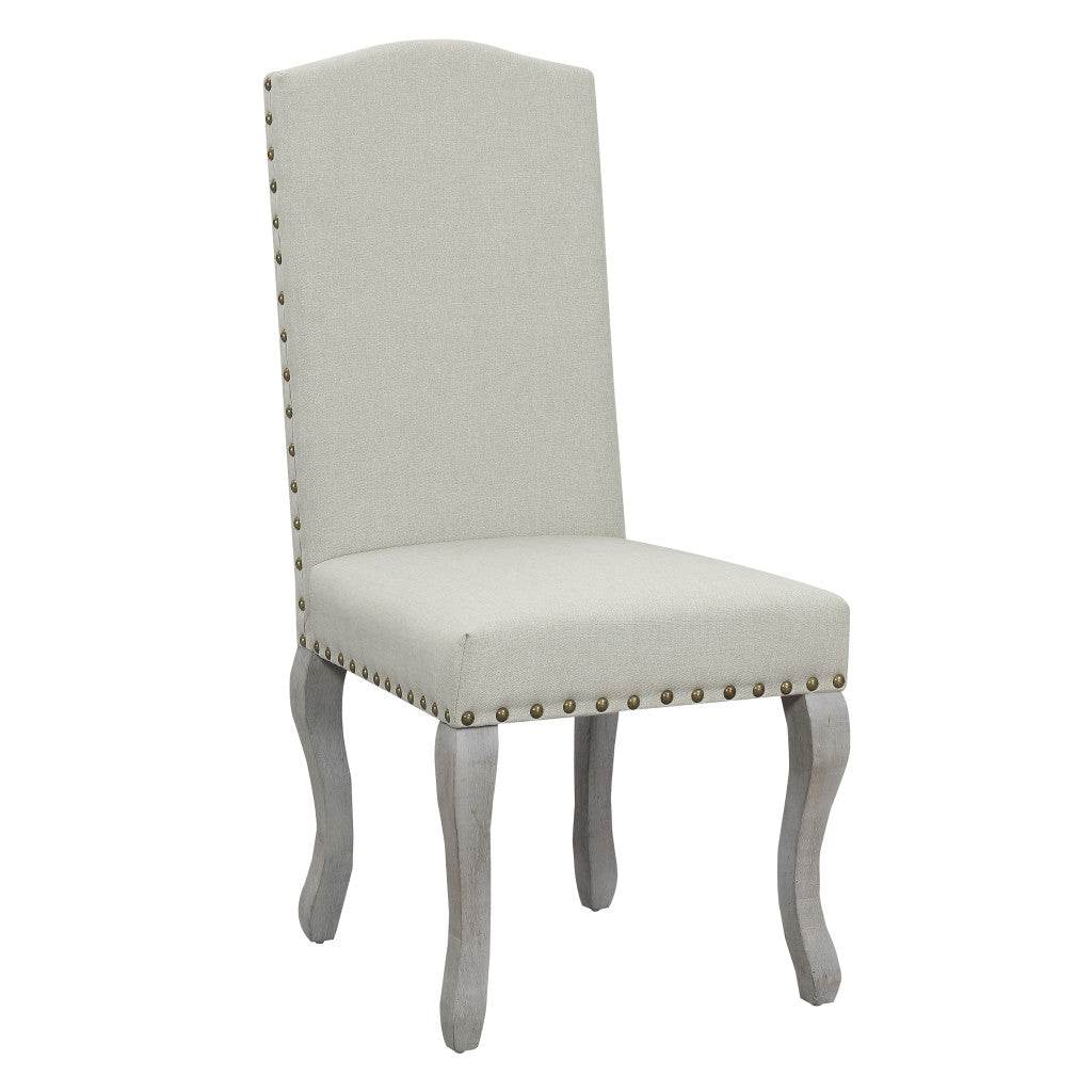 Set of Two Beige And Gray Upholstered Fabric Dining Parsons Chairs - Loft&Timber
