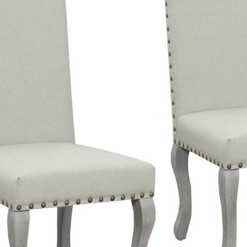 Set of Two Beige And Gray Upholstered Fabric Dining Parsons Chairs - Loft&Timber