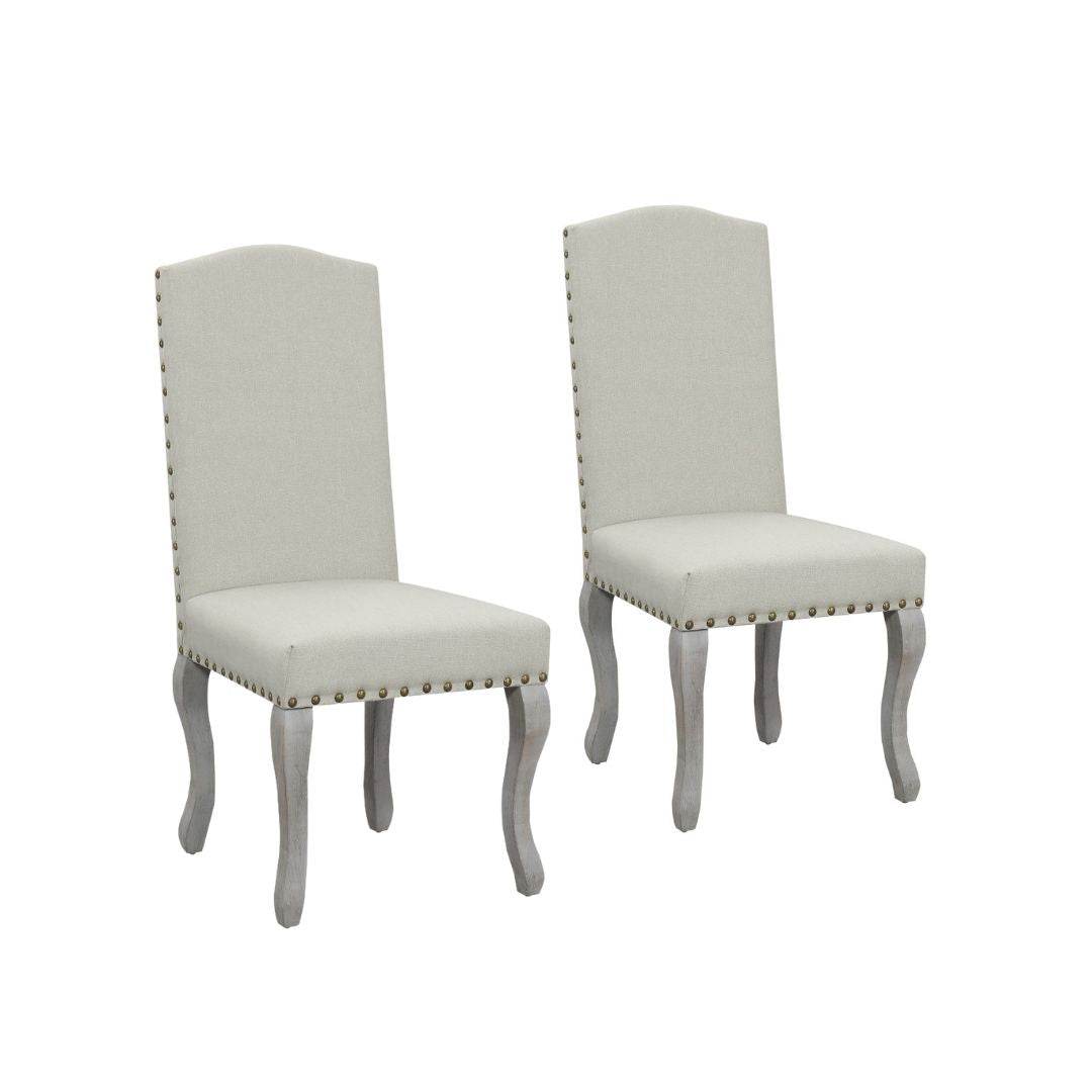 Set of Two Beige And Gray Upholstered Fabric Dining Parsons Chairs - Loft&Timber