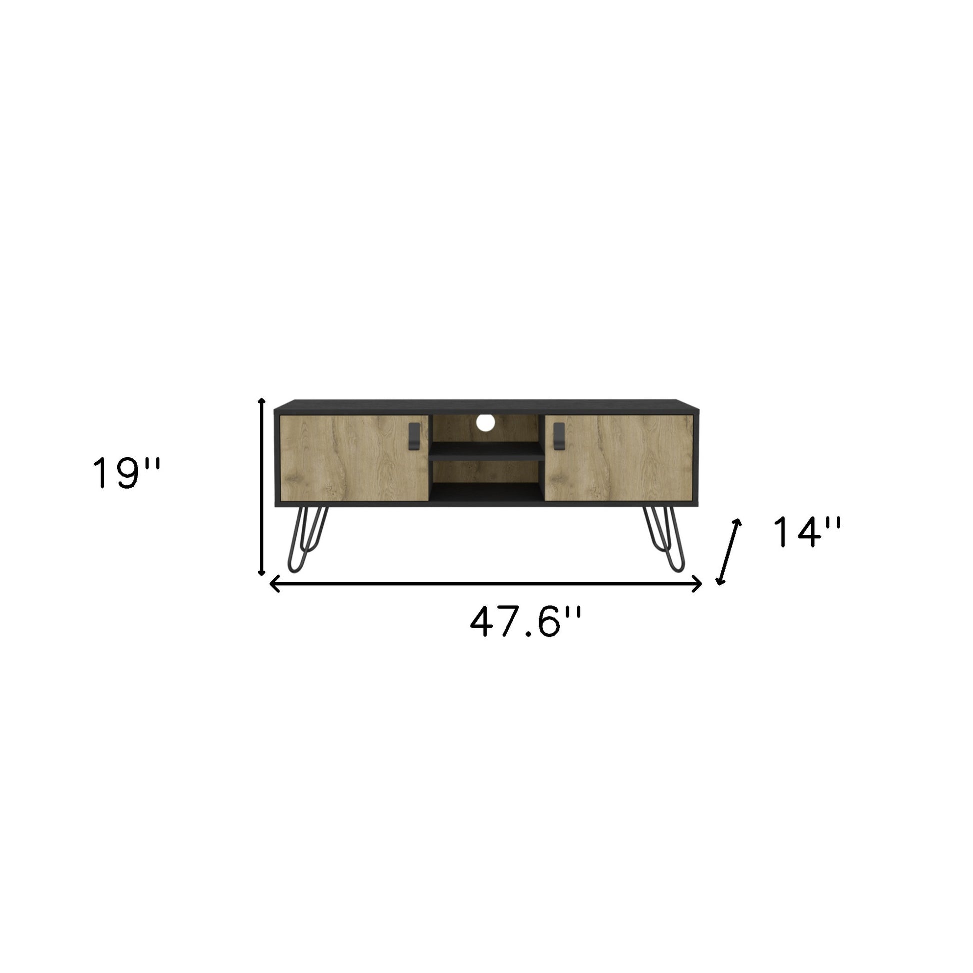 48" Beige and Black Cabinet Open And Enclosed Storage TV Stand-7