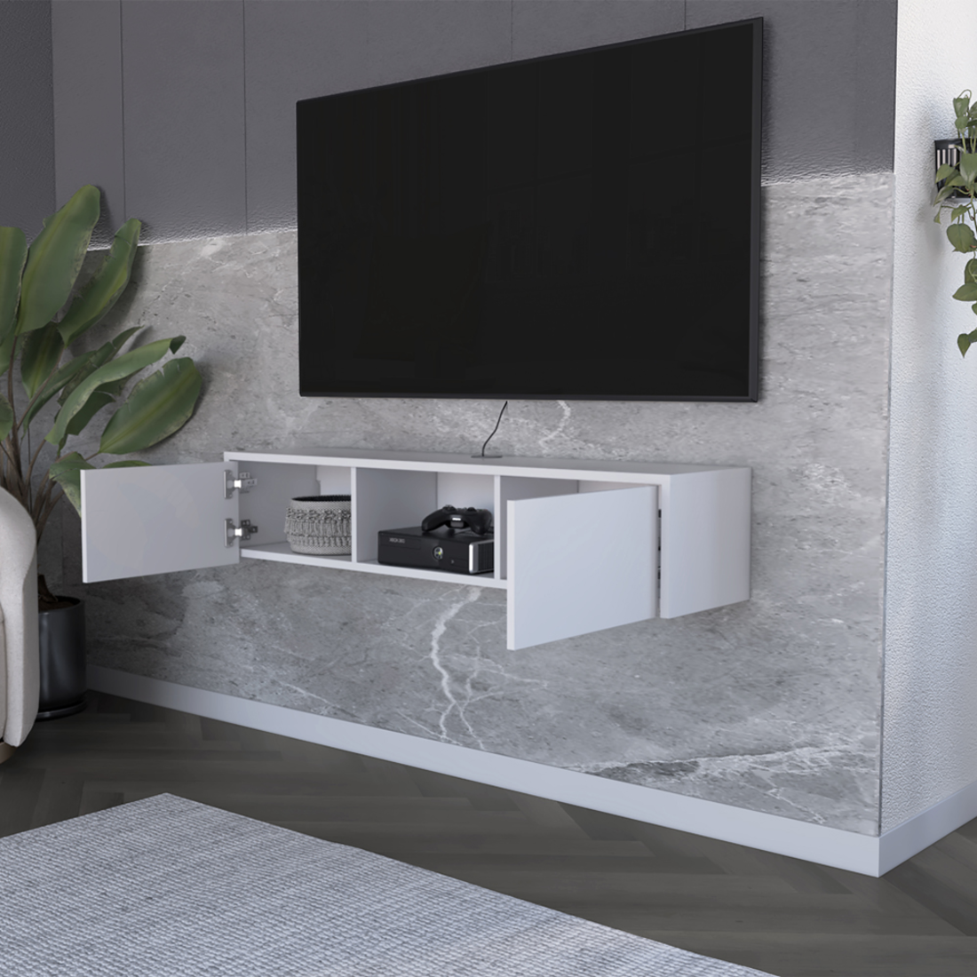 49" White Floating Mount TV Stand - Loft&Timber