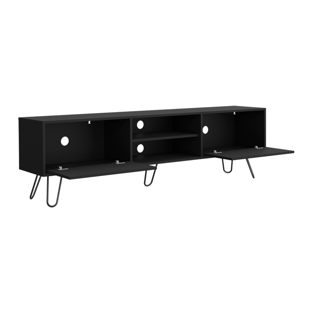 71" Black Wood Enclosed And Open Storage TV Stand-2
