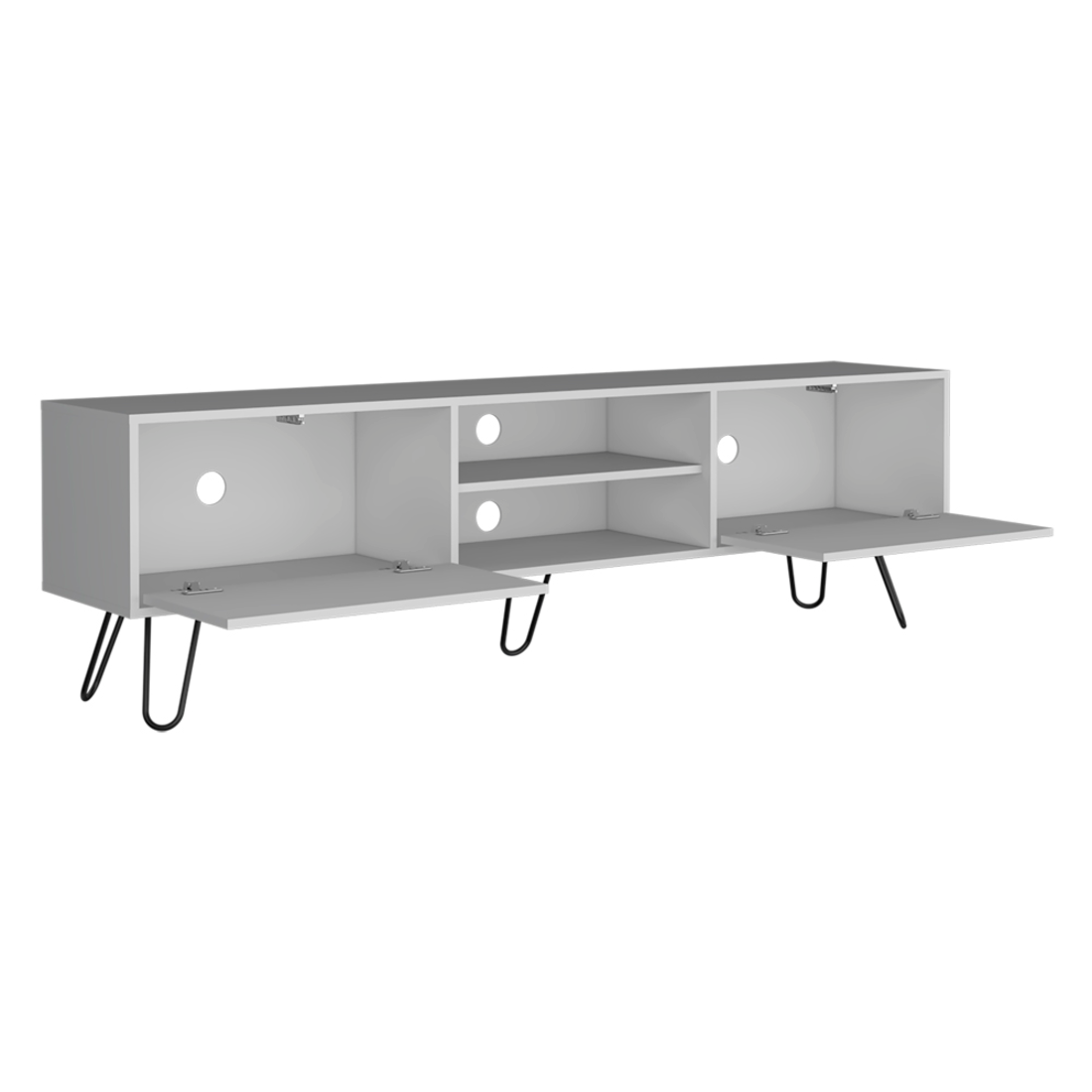 71" White Cabinet Open And Enclosed Storage TV Stand-2