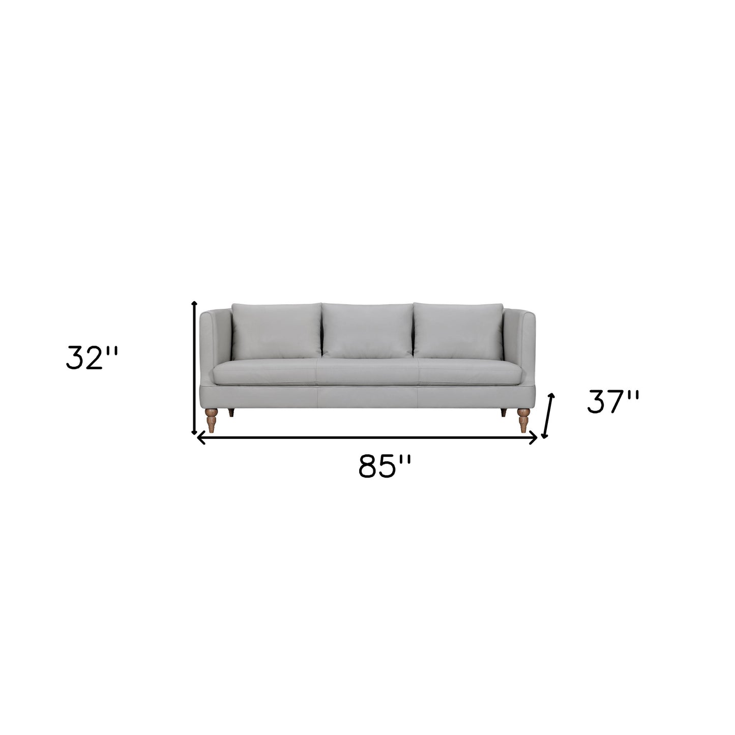 85" Gray Leather Sofa With Brown Legs-8