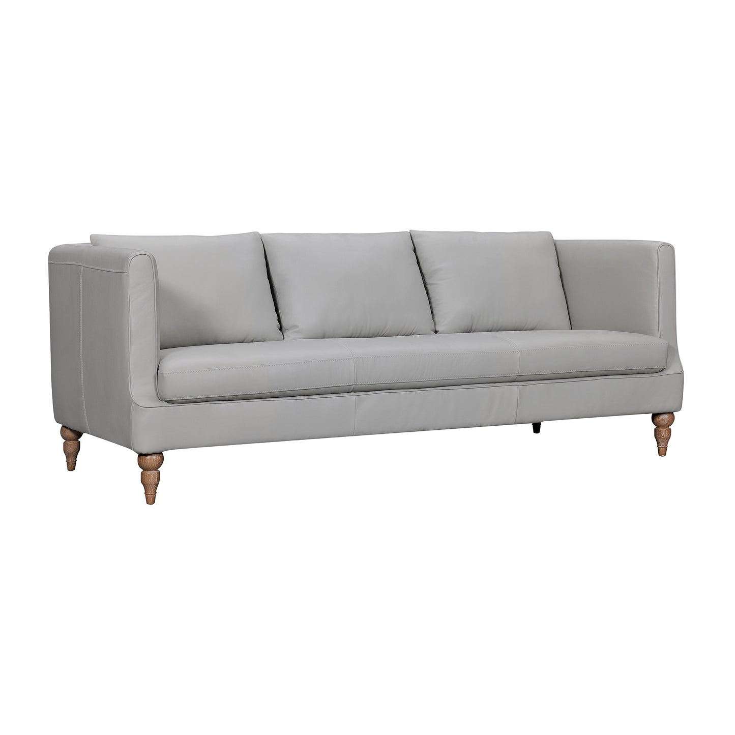 85" Gray Leather Sofa With Brown Legs-2