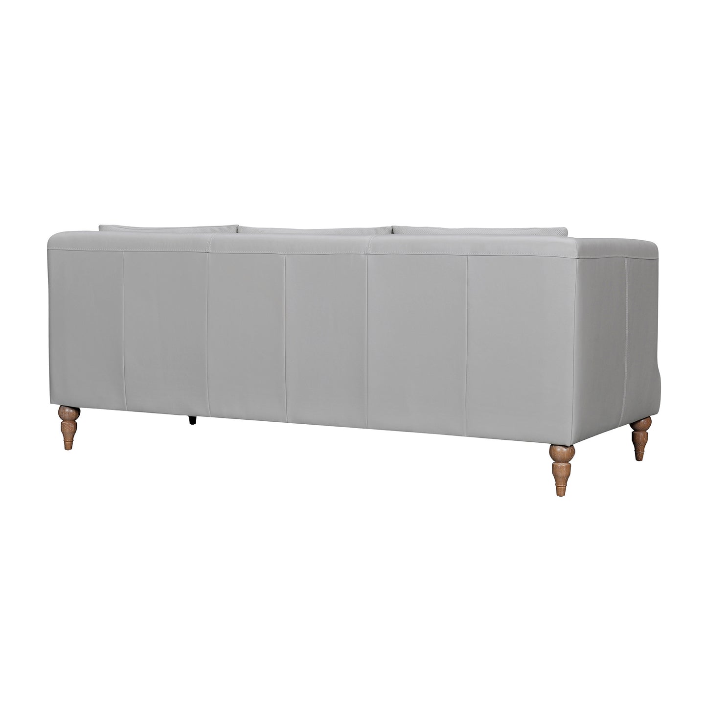 85" Gray Leather Sofa With Brown Legs-3