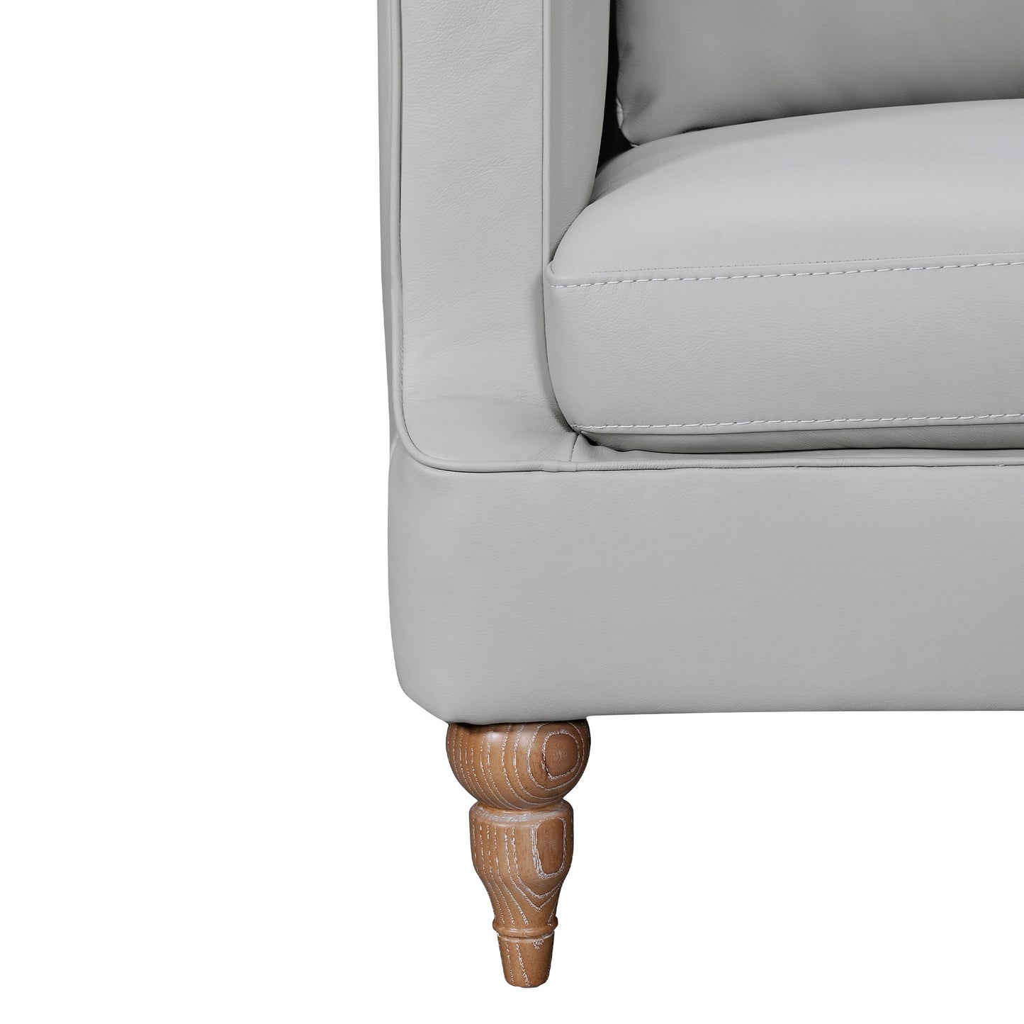 85" Gray Leather Sofa With Brown Legs-5