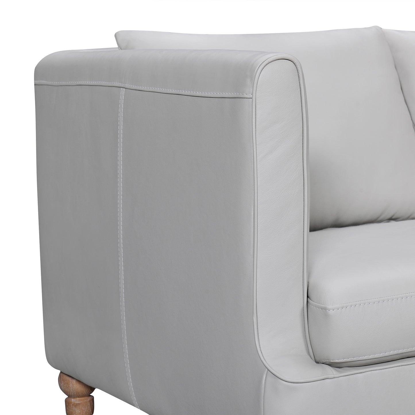 85" Gray Leather Sofa With Brown Legs-6