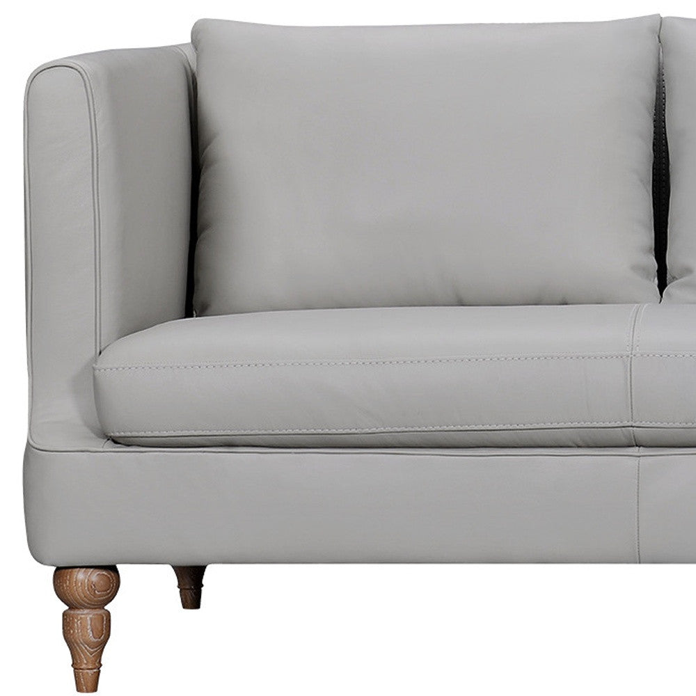 85" Gray Leather Sofa With Brown Legs-4