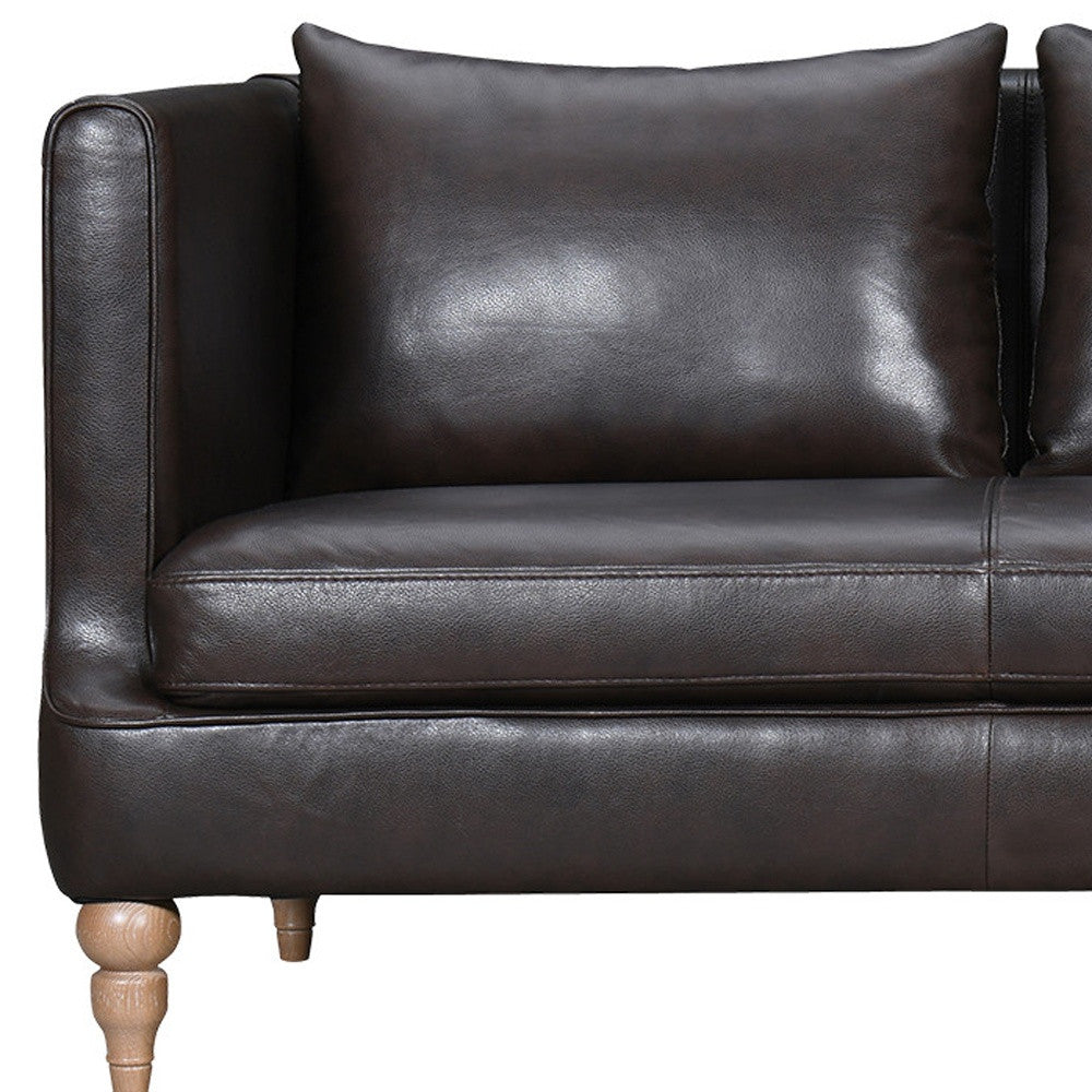 85" Dark Brown Leather Sofa With Brown Legs-5