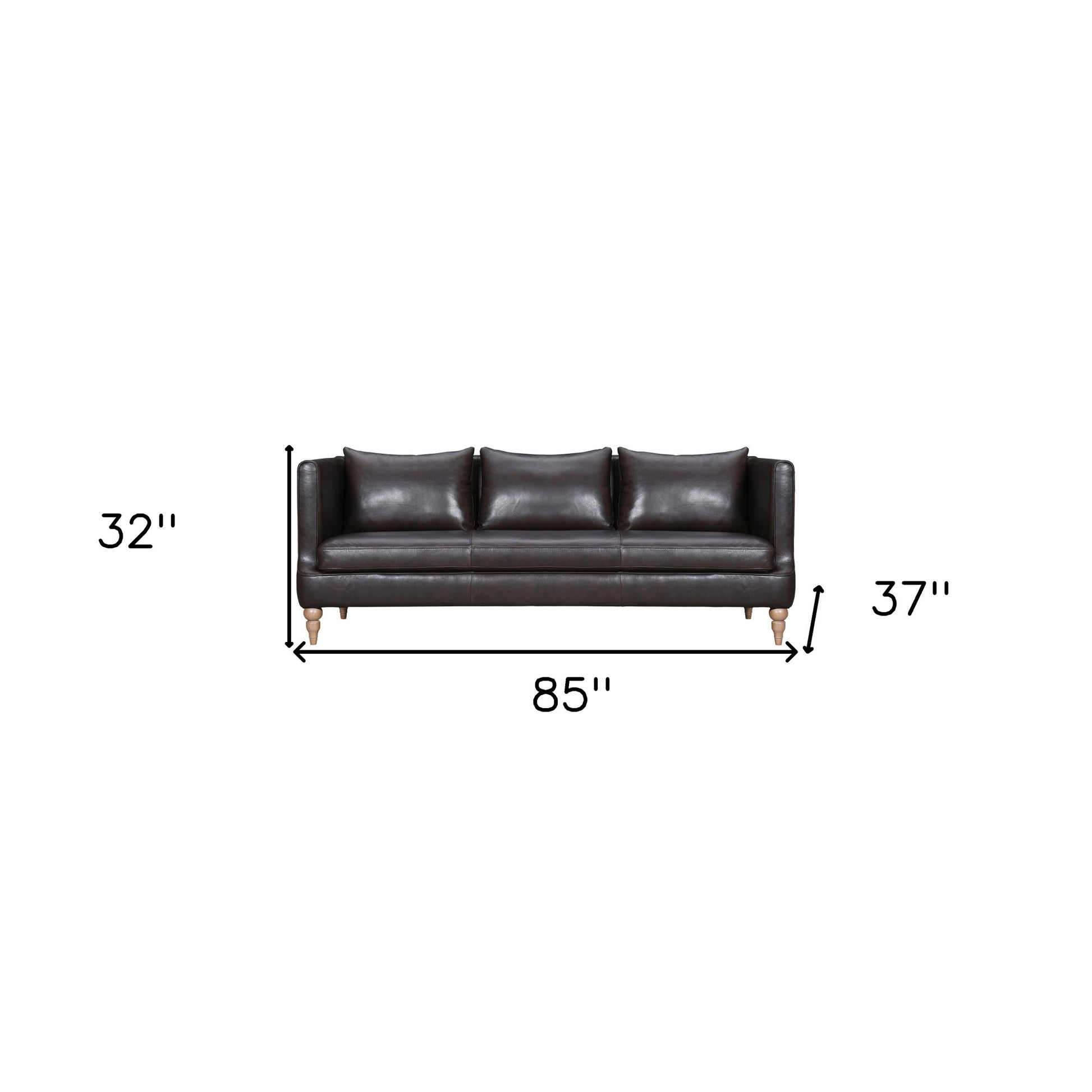 85" Dark Brown Leather Sofa With Brown Legs-7