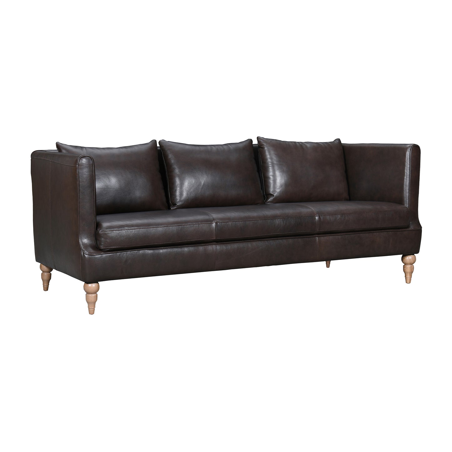 85" Dark Brown Leather Sofa With Brown Legs-2