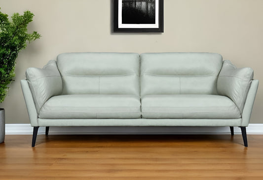 87" Mint Green Leather Sofa With Black Legs-0