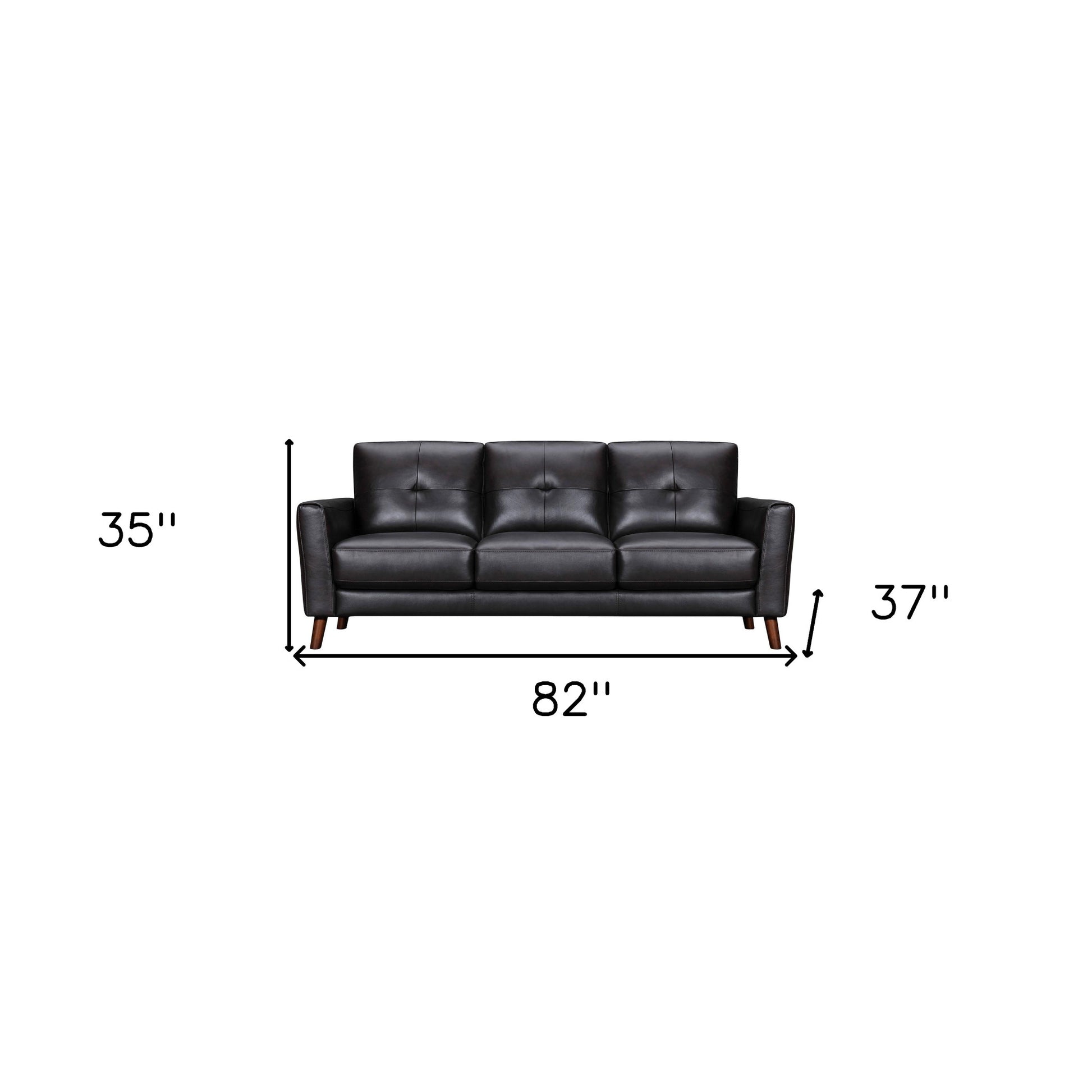 82" Black Leather Sofa With Brown Legs-8