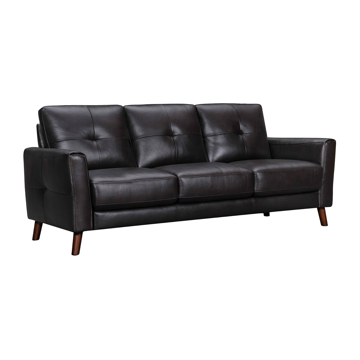 82" Black Leather Sofa With Brown Legs-2