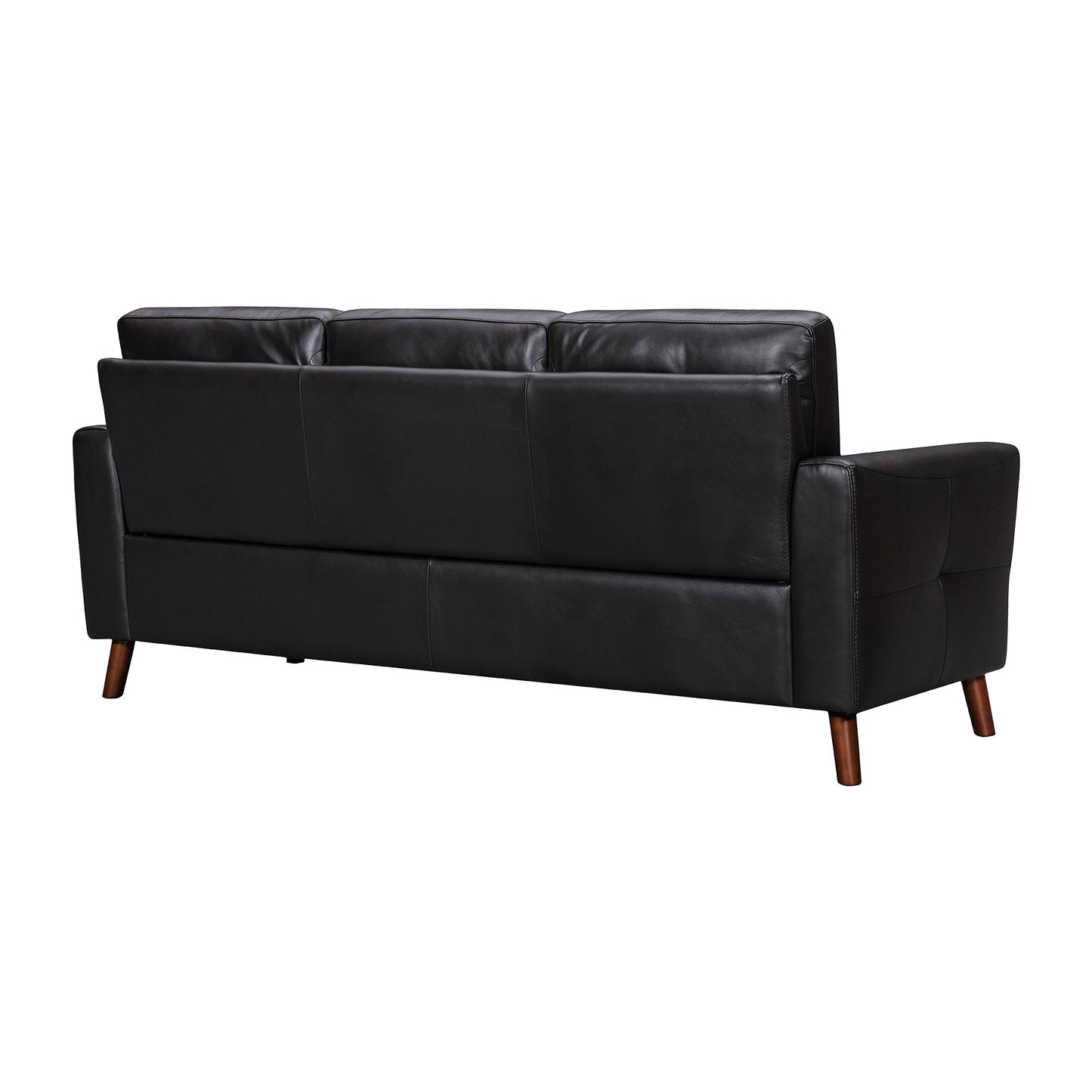 82" Black Leather Sofa With Brown Legs-3