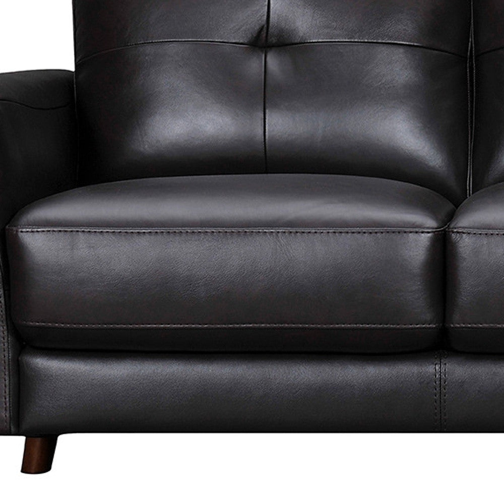 82" Black Leather Sofa With Brown Legs-5