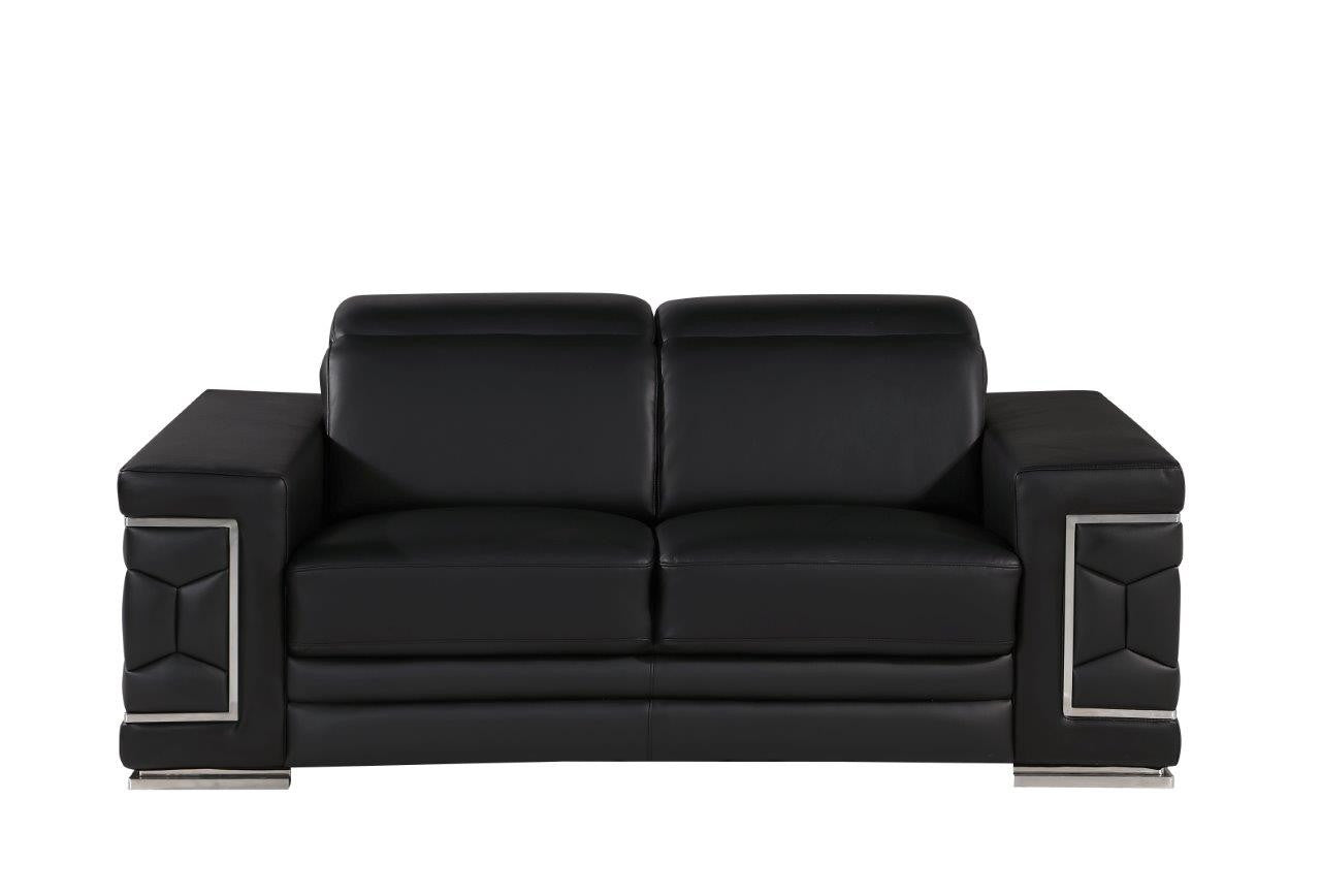 71" Black And Silver Genuine Leather Loveseat - Loft&Timber