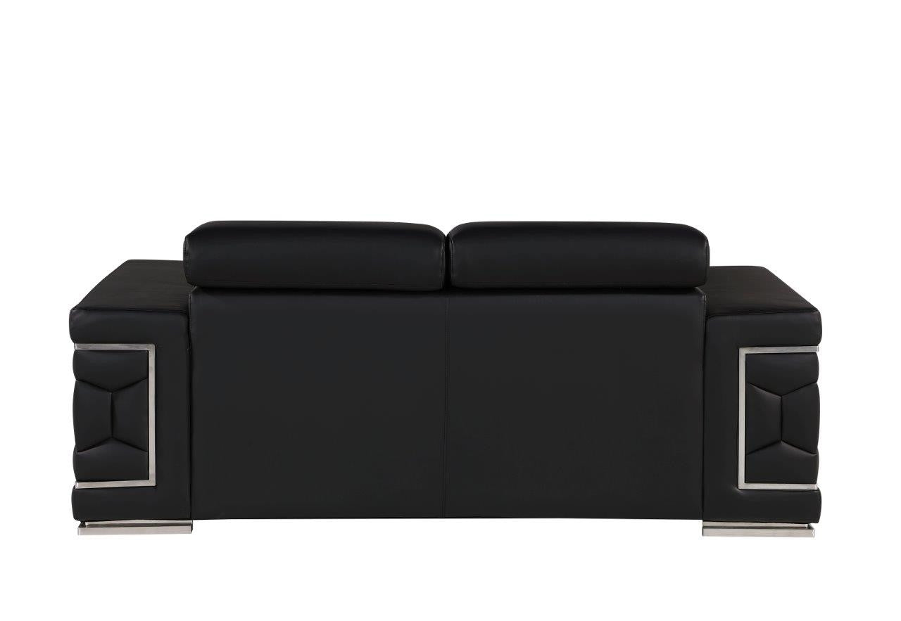 71" Black And Silver Genuine Leather Loveseat - Loft&Timber