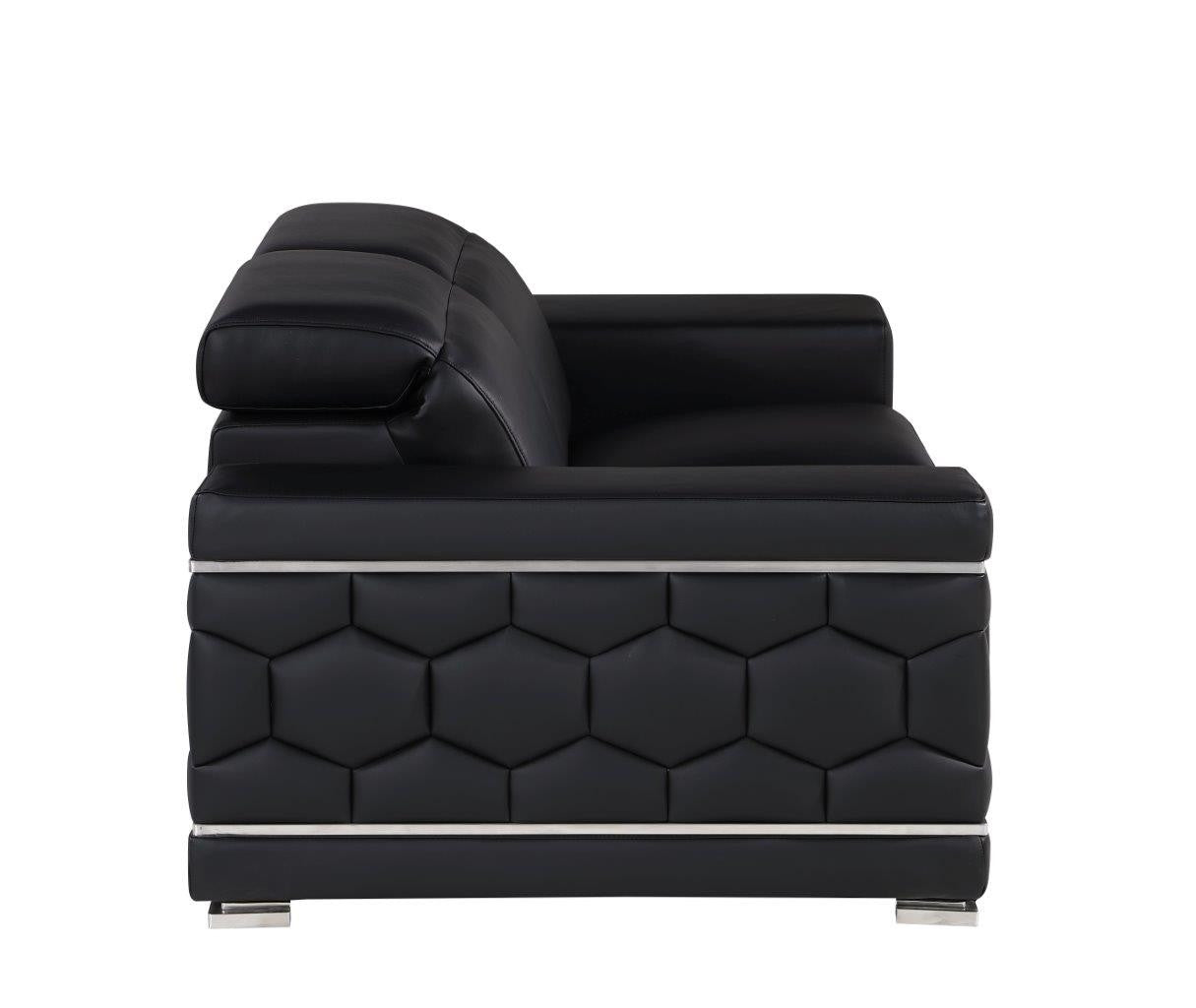 71" Black And Silver Genuine Leather Loveseat - Loft&Timber