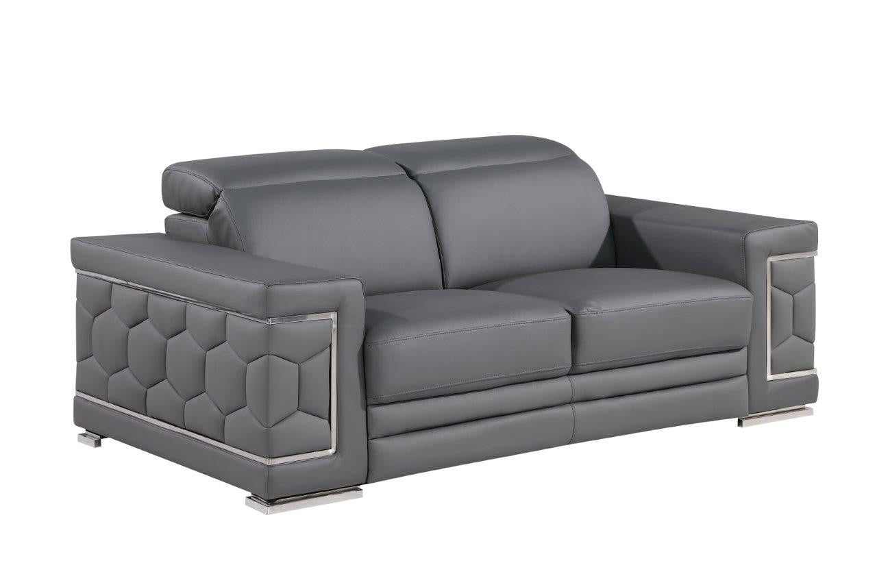 71" Gray And Silver Genuine Leather Loveseat - Loft&Timber