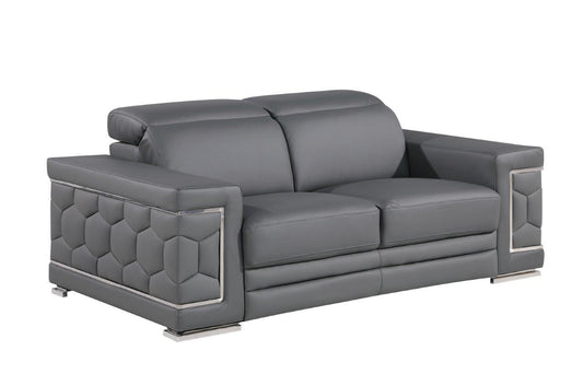 71" Gray And Silver Genuine Leather Loveseat - Loft&Timber