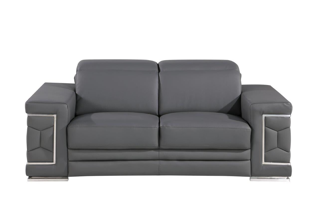 71" Gray And Silver Genuine Leather Loveseat - Loft&Timber