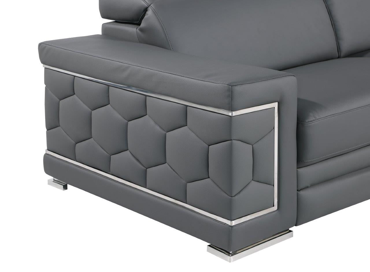 71" Gray And Silver Genuine Leather Loveseat - Loft&Timber