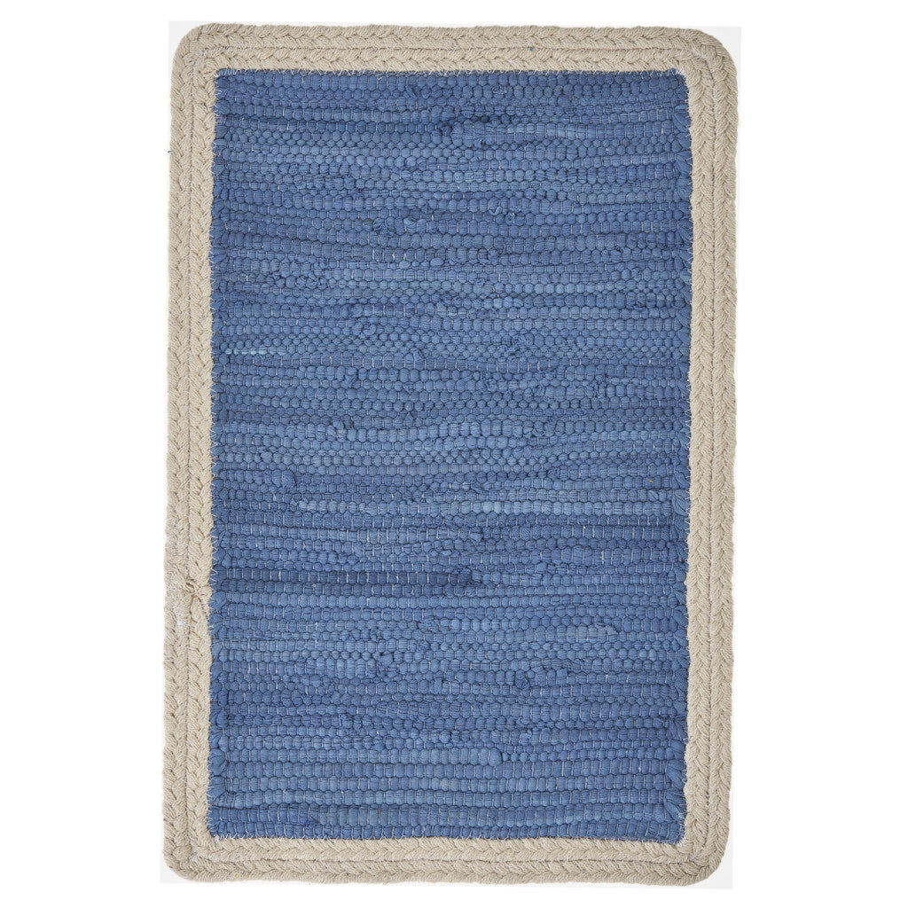 19" Set of Four Blue And Natural Solid With Border Cotton Placemats - Loft&Timber