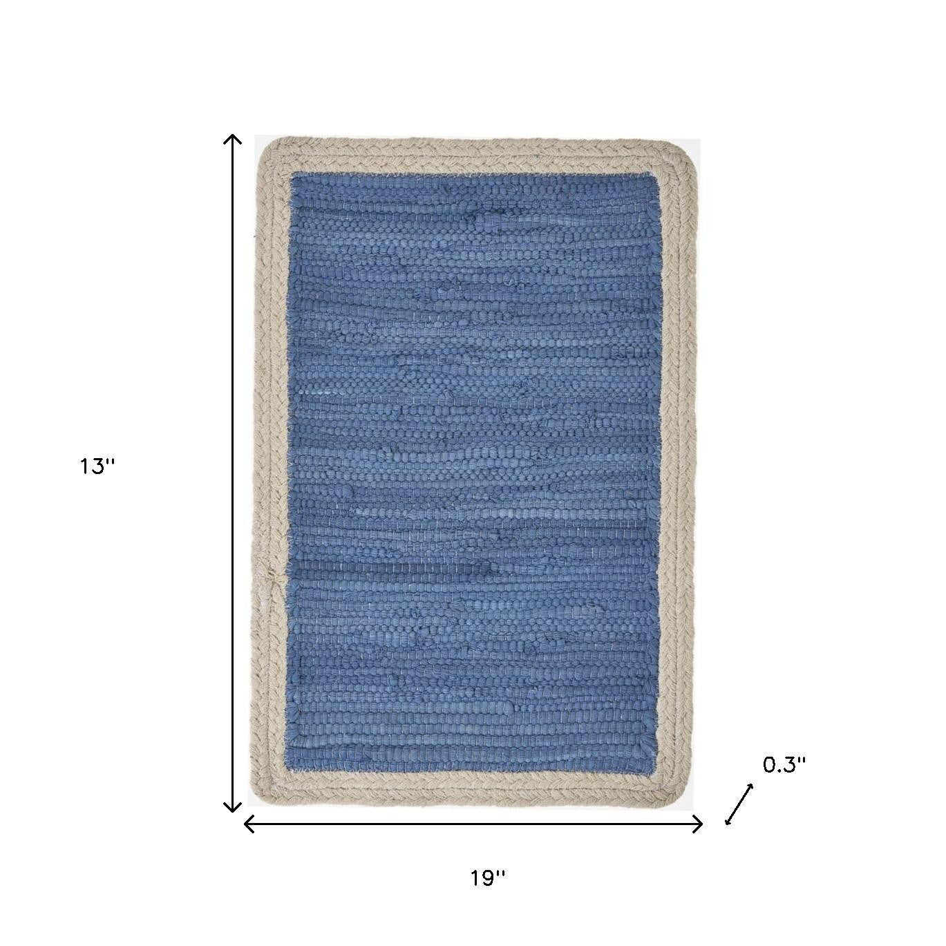 19" Set of Four Blue And Natural Solid With Border Cotton Placemats - Loft&Timber
