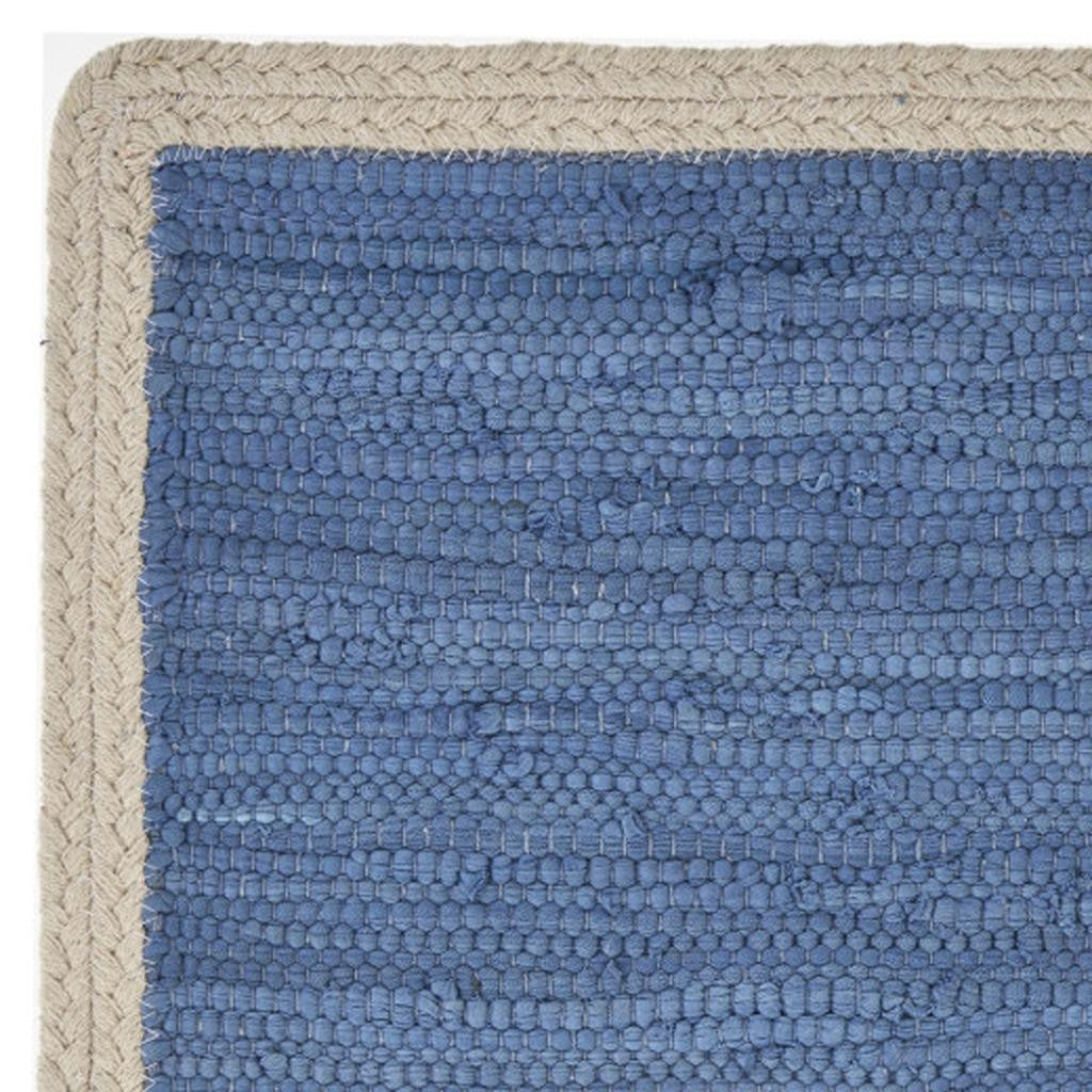 19" Set of Four Blue And Natural Solid With Border Cotton Placemats - Loft&Timber