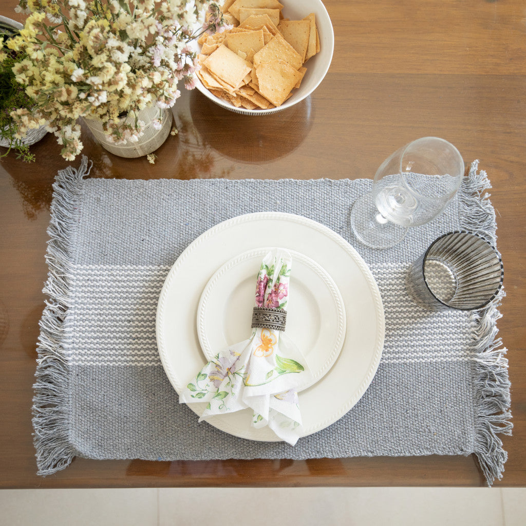 19" Set of Four Gray And White Striped Cotton Placemats - Loft&Timber