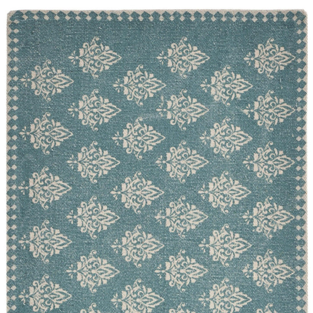 19" Set of Four Cream And Turquoise Damask Cotton Placemats - Loft&Timber