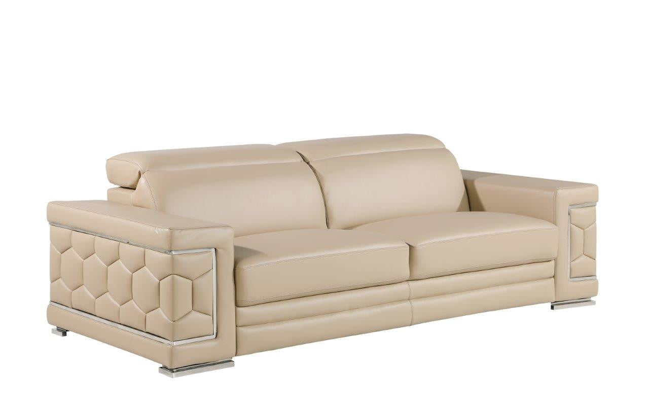 89" Beige Leather Sofa With Silver Legs-2