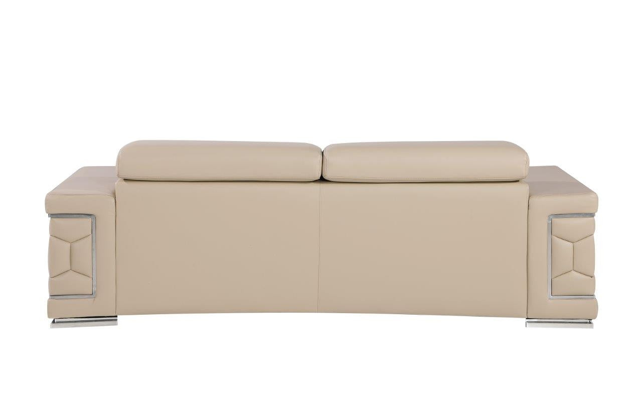 89" Beige Leather Sofa With Silver Legs-3