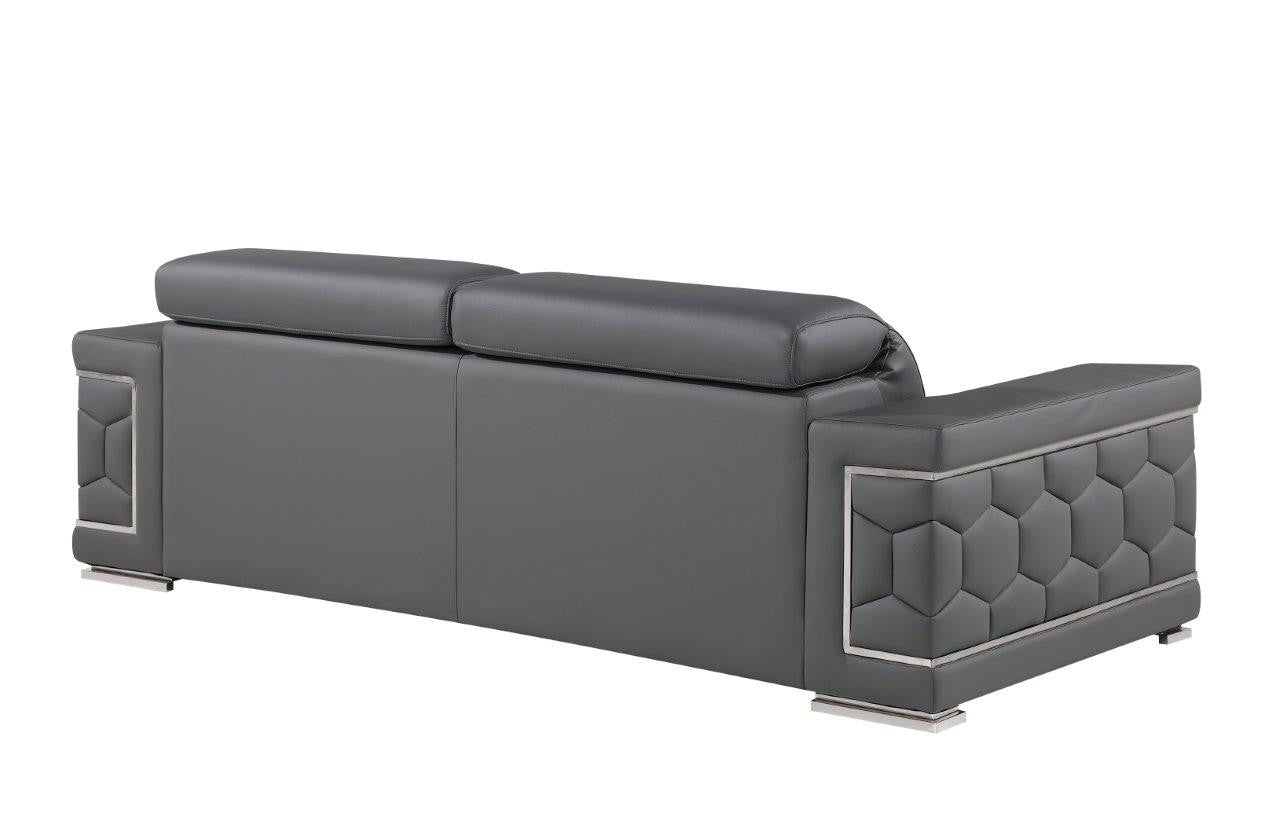 89" Gray Leather Sofa With Silver Legs-3