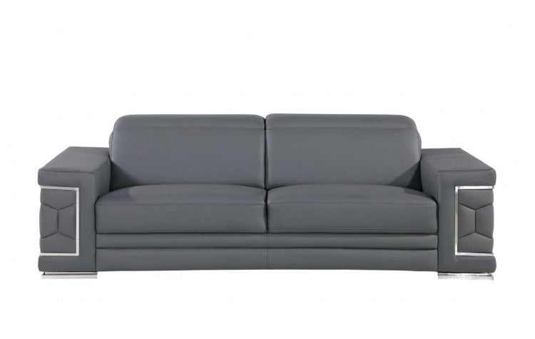 89" Gray Leather Sofa With Silver Legs-1