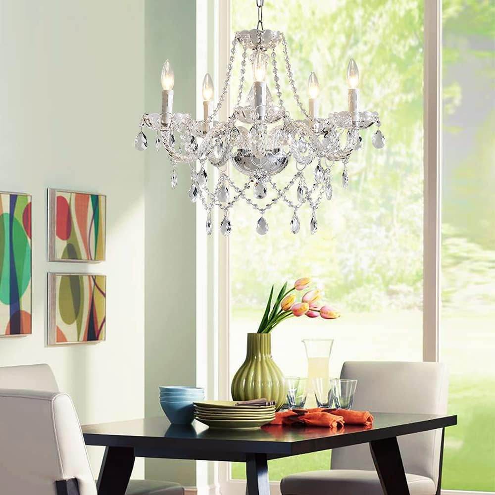 Saint Mossi 5 Light Modern Contemporary Elegant K9 Crystal Glass Chandelier Pendant Ceiling Lighting Fixture - Loft&Timber