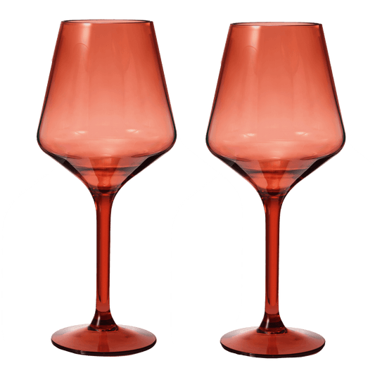 Floating Wine Glasses for Pool - Set of 2-15 OZ Shatterproof Poolside Wine Glasses, Tritan Plastic Reusable, Beach Outdoor Cocktail, Wine, Champagne, Water Glassware Spring Summer (Muted Red) - Loft&Timber