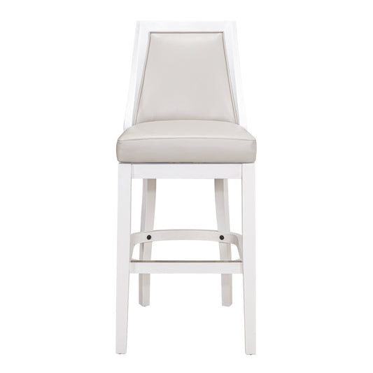 31" Gray And White Faux Leather And Solid Wood Bar Height Swivel Bar Chair - Loft&Timber