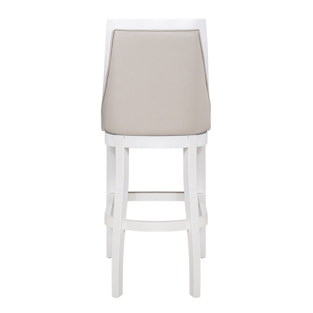 31" Gray And White Faux Leather And Solid Wood Bar Height Swivel Bar Chair - Loft&Timber