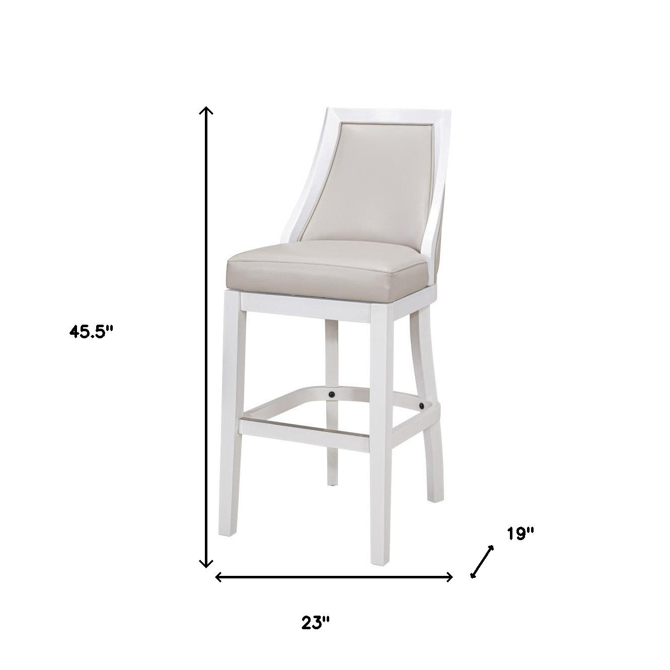 31" Gray And White Faux Leather And Solid Wood Bar Height Swivel Bar Chair - Loft&Timber