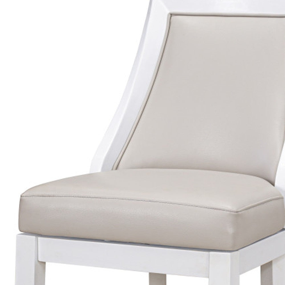 31" Gray And White Faux Leather And Solid Wood Bar Height Swivel Bar Chair - Loft&Timber