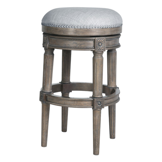 31" Gray Solid Wood Swivel Backless Bar Height Bar Chair-1
