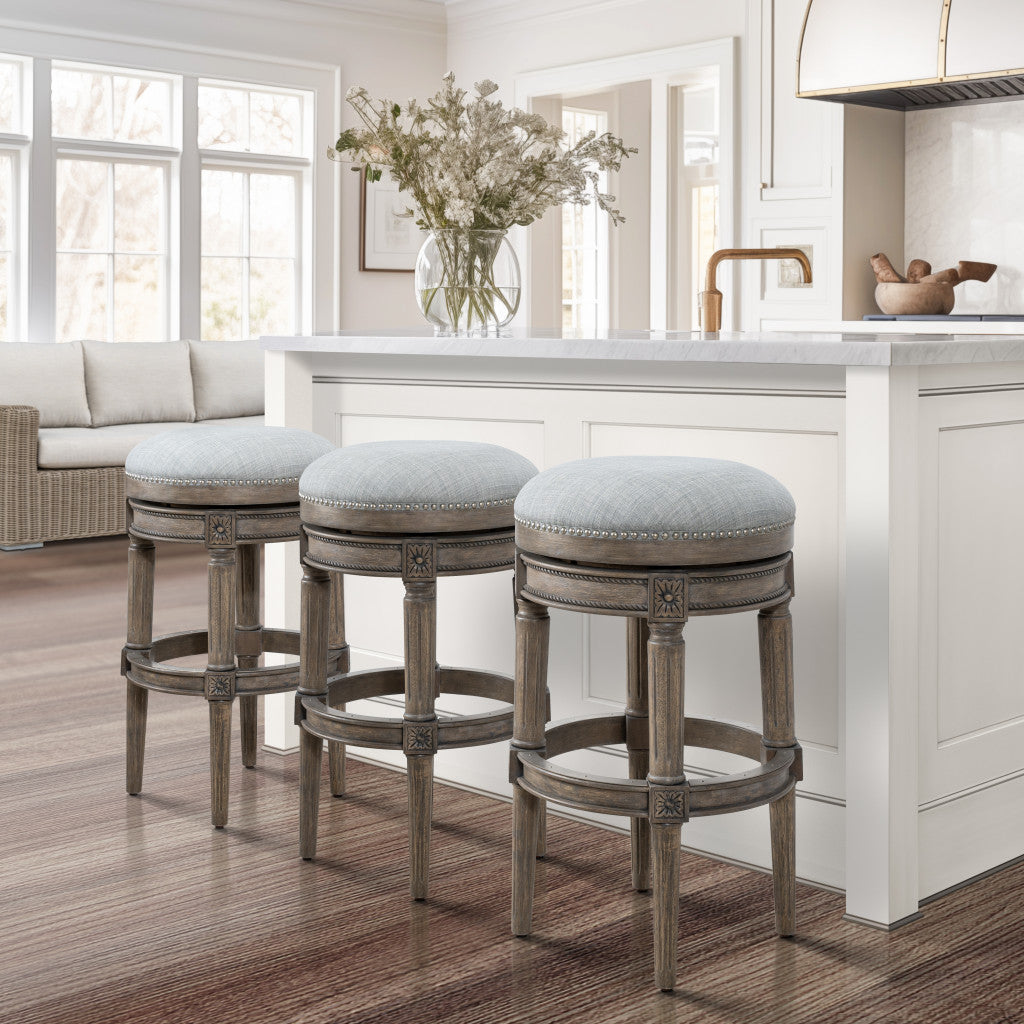 31" Gray Solid Wood Swivel Backless Bar Height Bar Chair-6