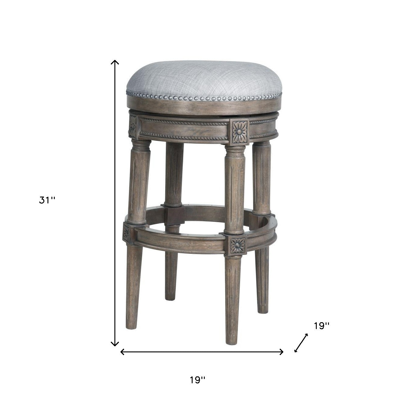 31" Gray Solid Wood Swivel Backless Bar Height Bar Chair-7